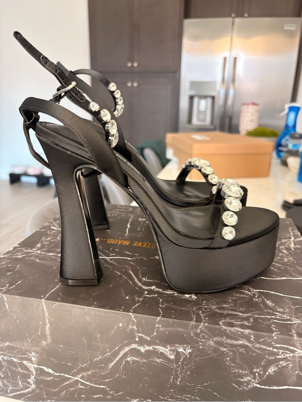 Steve Madden Black Jeweled Platform Heels - Picture 3 of 8